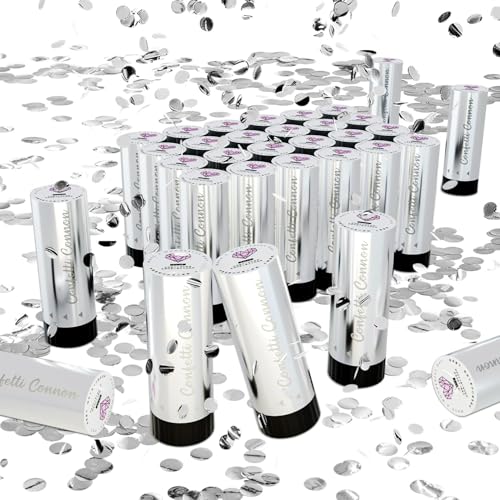 Small Confetti Cannon 24 Pack Mini Confetti Poppers Silver Party Poppers Confetti Small Party Confetti for Kids Ideal for Weddings Birthdays Graduations Baby Shower Christmas New Years