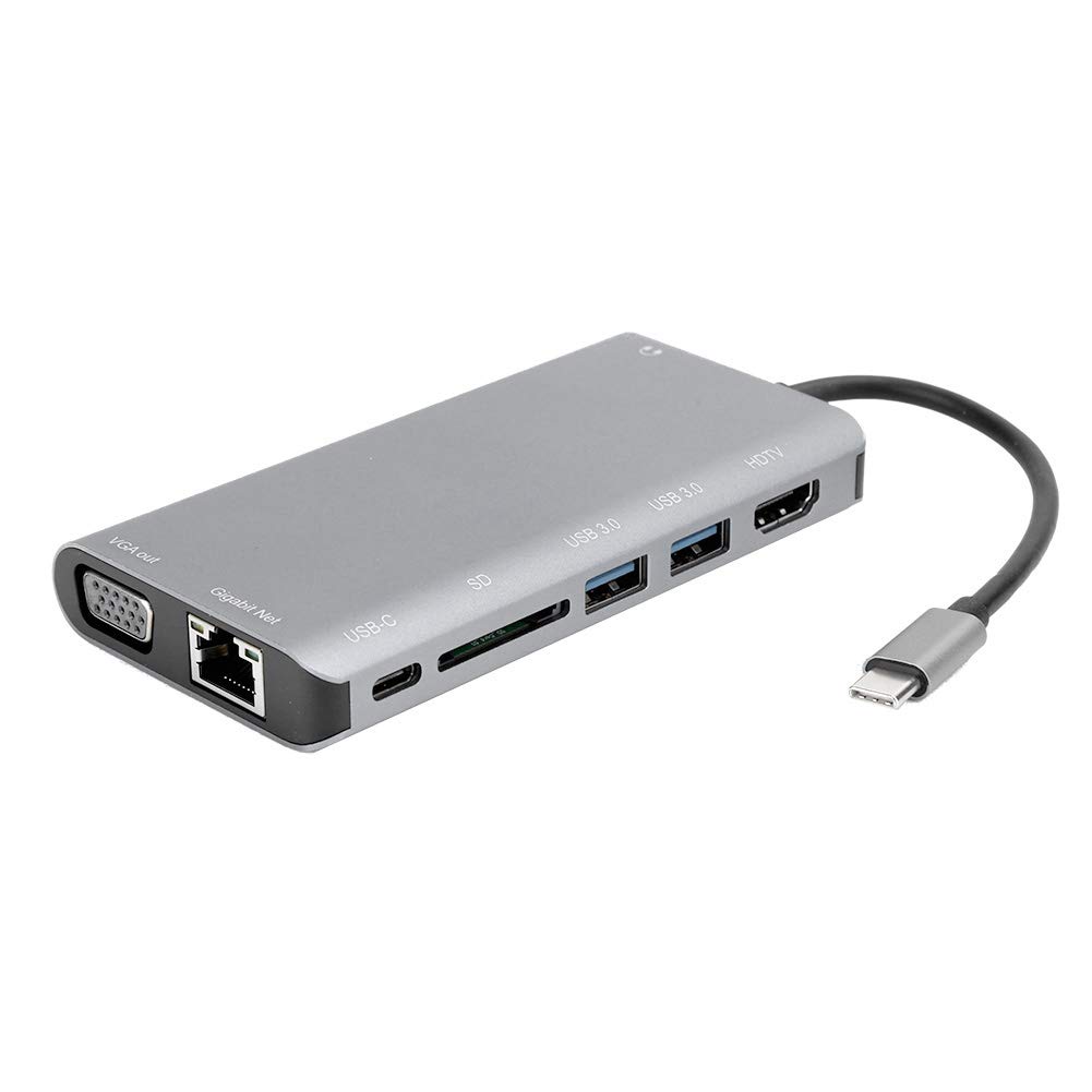 Docking station USB C Hub 8 in 1 con 4K HDMI VGA Audio Gigabit Ethernet Porta USB 3.0 Adattatore multiporta Convertitore dock in lega di alluminio per laptop Notebook Computer