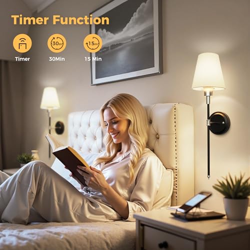 Image of DORESshop Battery Operated Wall Sconce Set of 2, Wireless Wall Light Easy to Install, 7 Color Rechargeable Wall Sconces, Sconce Wall Decor Set of 2 for Bedroom, Living Room, Black and Chrome, 24.6in
