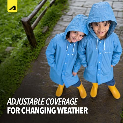 Image of Boldfit Raincoat for Kids Smart Back Long Raincoat with Hood Waterproof Rain Coat for Boys & Girls Lightweight School Poncho Jacket with Pockets & Buttons