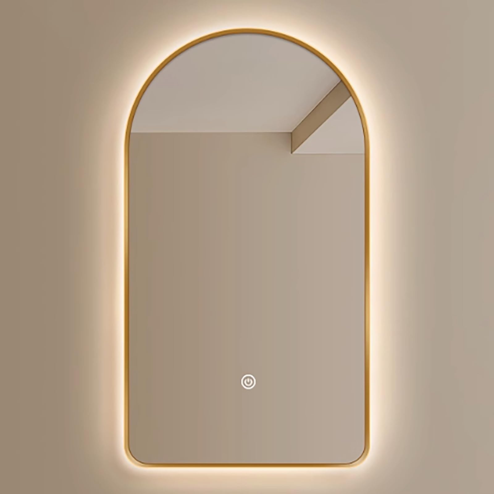 FGXHHS Arched LED Wall Mirror Gold - 3 Colour Lighting Modes, HD Glass Vanity Mirror, 40x70cm Wall-Mounted Decor for Bathroom Living Room Bedroom Entryway, Dimmable Shatterproof