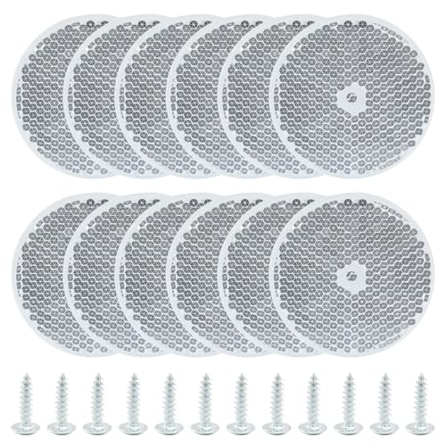 Image of 12 Pack White Round Reflector, Front Reflector with Mounting Screw, Safety Reflectors for Driveway, Trailer, Posts