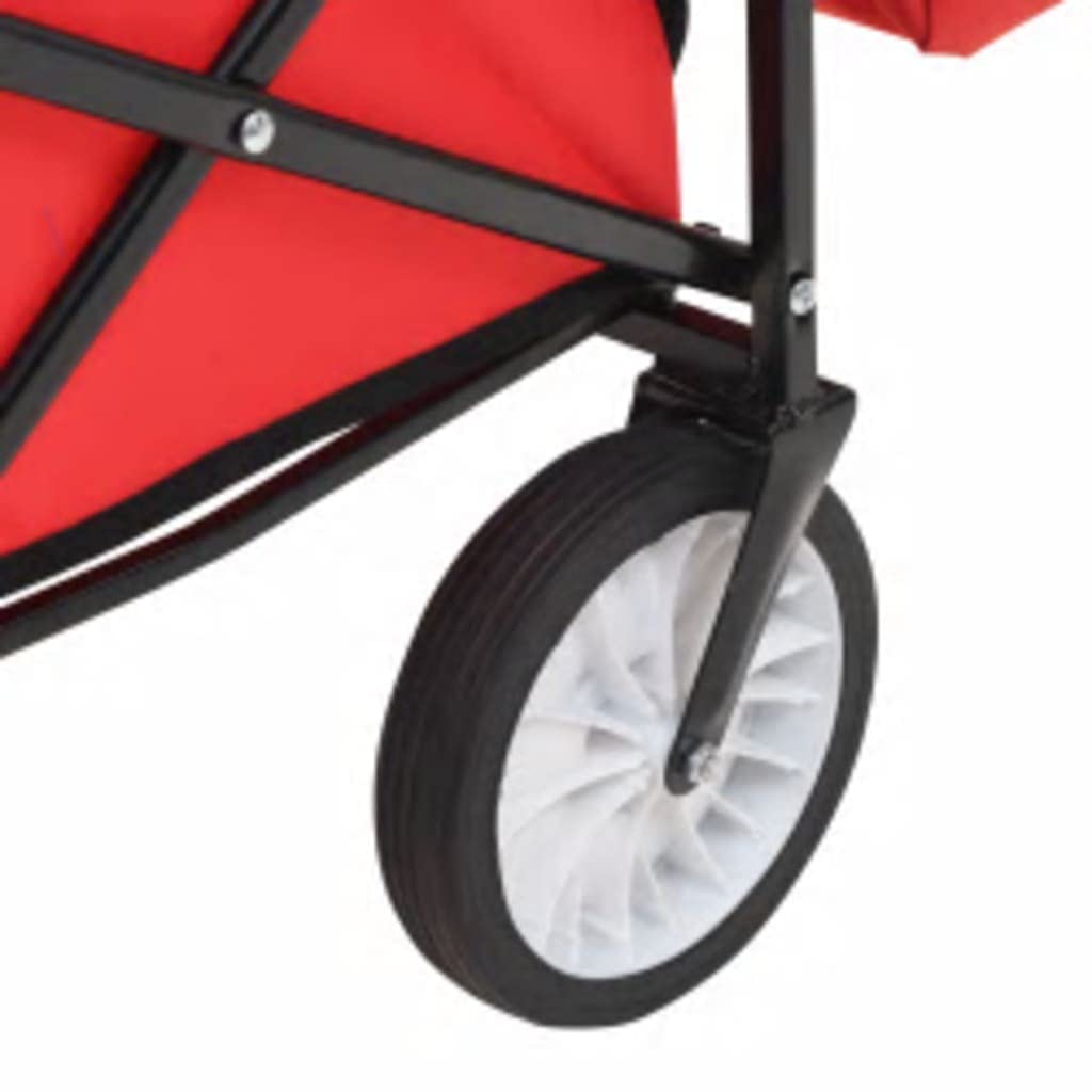 Klappbarer Handwagen mit Sonnendach Stahl Rot, Transportwagen mit 75 kg Kapazität, Faltbarer Rollwagen mit 360° drehbaren Rädern, Plattformwagen für Garten, Reisen und Transport