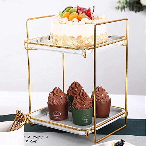 Cake Stand Two-Tier Portable Wedding Party Cake Display Stand, Metal Tray Ceramic Tray Cake Stand For Tea Party Serving Platter (Color : Gray, Size : B-30X28X27Cm) #TOP1