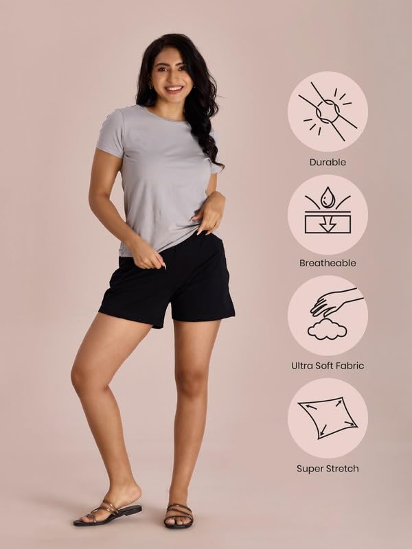 Image of GO COLORS Women Solid Mid Rise Relaxed Fit Casual Shorts