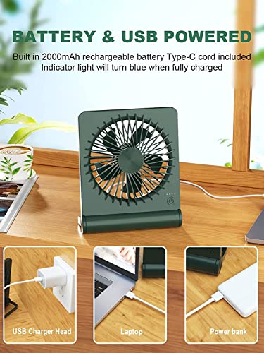 Image of Desk Fan, Rechargeable Battery Operated, 3 Speeds Ultra Quiet Strong Wind