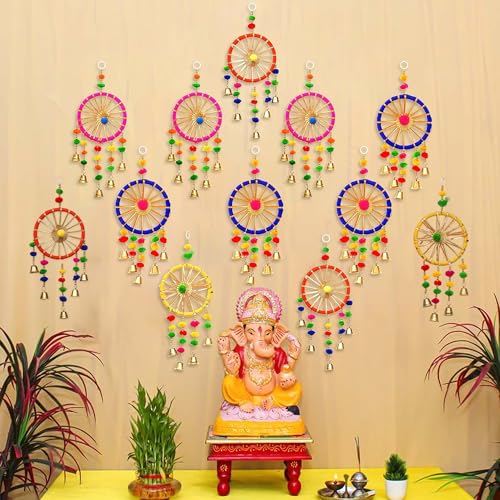 eCraftIndia Gota Patti Bangle & Bells Decorative Wall Door Hangings Latkan Toran for Main Door Entrance, Pooja Room| Wedding Ganpati Navratri Diwali Decoration Items for Home Decor (Pack of 12)