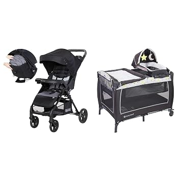 Baby Trend Passport Cargo Stroller, Fieldstone Grey and Lil Snooze Deluxe II Nursery Center, Twinkle Twinkle Little Moon Bundle