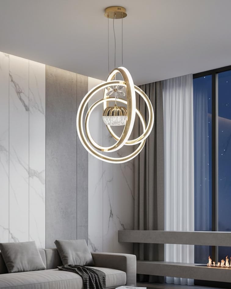 Image of swanart Orbis Fibreglass Pendant Light, Modern Orbital LED Design, 3-Mode Color Temperature, Energy Efficient 800 Lumen, Indoor Ceiling Mount