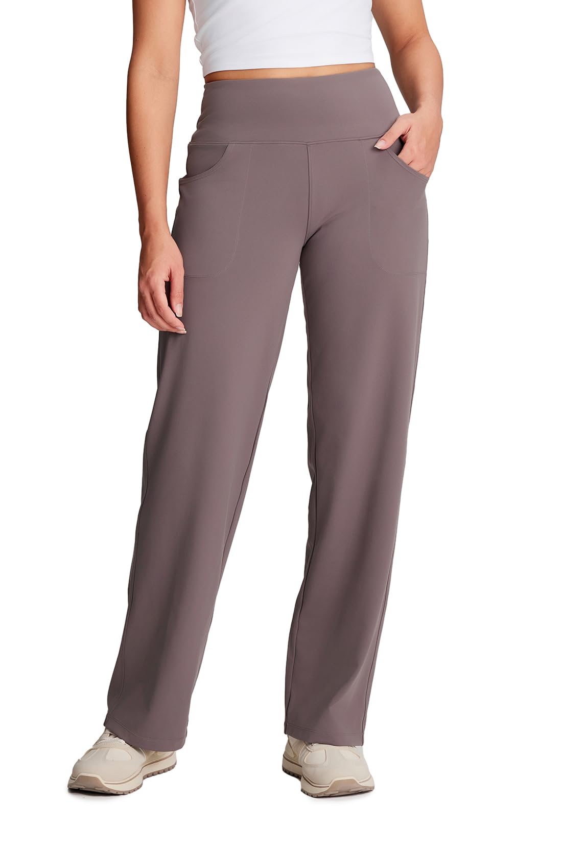 YogipacePetite/Regular/Tall Women's High Rise Wide Leg Pants with Pockets  Yoga Travel Lounge Trousers