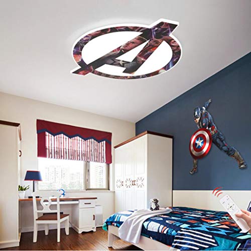 WJLL Dimmable Télécommande plafonnier LED Chambre Enfants Créative Salle À Manger Fille Chambre Garçon Éclairage Avengers Alliance Applique Murale Rond Métal Lampes de Plafond,42cm24W