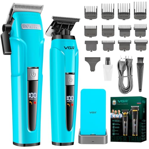 VGR 694 S2 Tondeuse Cheveux Hommes Kit, Kit de Coiffure Sans Fil avec Station de Charge Magnétique, Tondeuse Professionnelle Cheveux Hommes avec Lame en Acier...