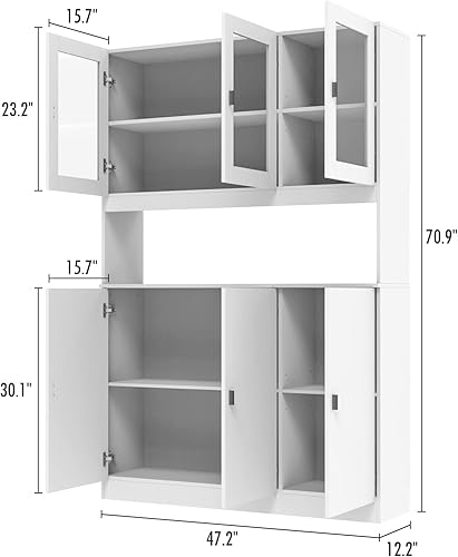 Miniatura 3 de AIEGLE Estantería alta de 5 niveles con puerta de cristal, armario de almacenamiento para biblioteca, juego de 8 librerías de combinación gratuita