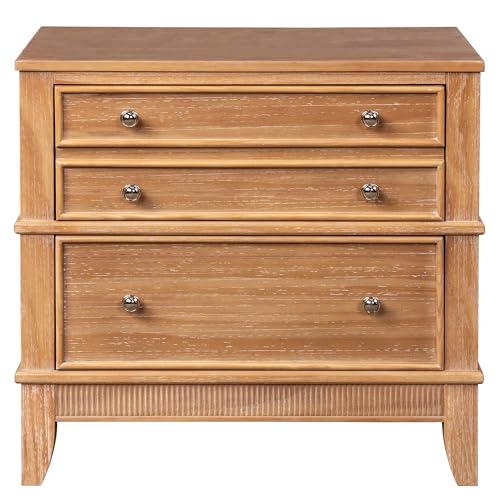 Knocbel Rustic 3-Drawer Nightstand, Solid Wood Sofa Side End Table Bedside Night Stand with Silver Finish Handles, 27.3" L x 17.3" W x 26" H (Hazel) - Image 4