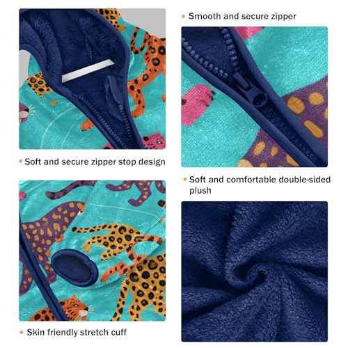 Colorful Leopard Print Toddler Fleece Jacket Girl Boys Hooded Fleece Jacket Coat Warm Outwear Zip-up 3-10T3