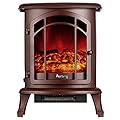 e-Flame USA Tahoe LED Portable Freestanding Electric Fireplace Stove Heater - Realistic 3-D Log and Fire Effect (Red)