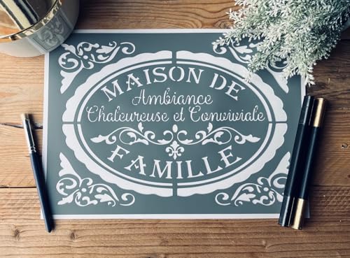 Pochoirsdeco.fr - Pochoir Vintage PVC Adhésif, Style Chic et Shabby, Réutilisable de 30 x 20 cm...