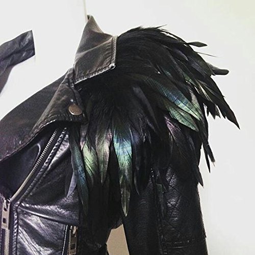 L'vow Natural Real Feather Epaulet Shrug Shoulder Strap Halloween Costumes Pack Of 2 (Black) #TOP2