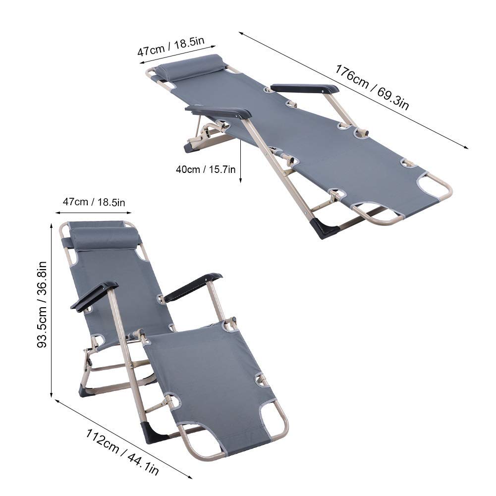 Sillón de Gravedad Cero para Patio, sillón reclinable Plegable para Exteriores, sillón de Playa, sillón de jardín Ajustable con Almohada para Piscina, jardín, Patio, Camping, Gris Little Surprise