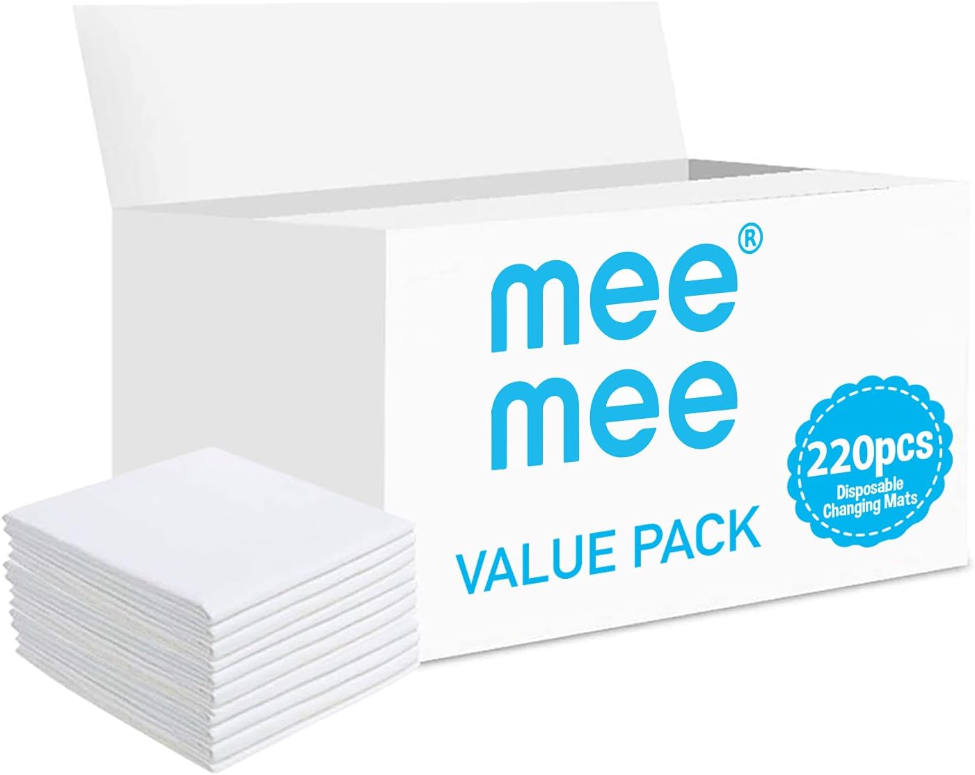 Meemee Disposable Changing Mats, 220 Counts, Baby Diaper Mat, Pad, Nappy Pet Training Pad