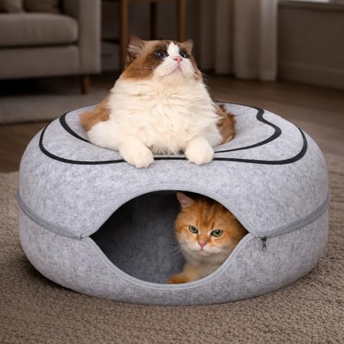 Peekaboo Cat Cave Donut - Cat Tunnel Bed for Indoor