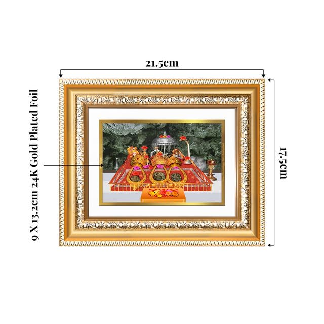 Image of DIVINITI Durga Vaishno Devi Mata Ka Darbar 24K Gold Plated Foil Wall and Tabletop Photo Frame for Home Decor, Puja Room, Luxury Gifting | DG Frame 112 S2 (21.5x17.5 CM)