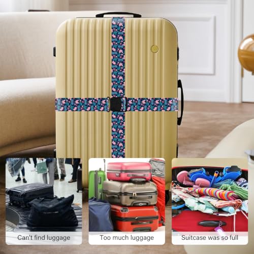 Image of Luggage Straps for Suitcases, Travel Adjustable Belt with Quick Release Buckle, Heavy Duty Nylon Bag Packing Strap, Unique Bright Identifiers Business Travel Accessories (2 Pack) - Pink Flowers