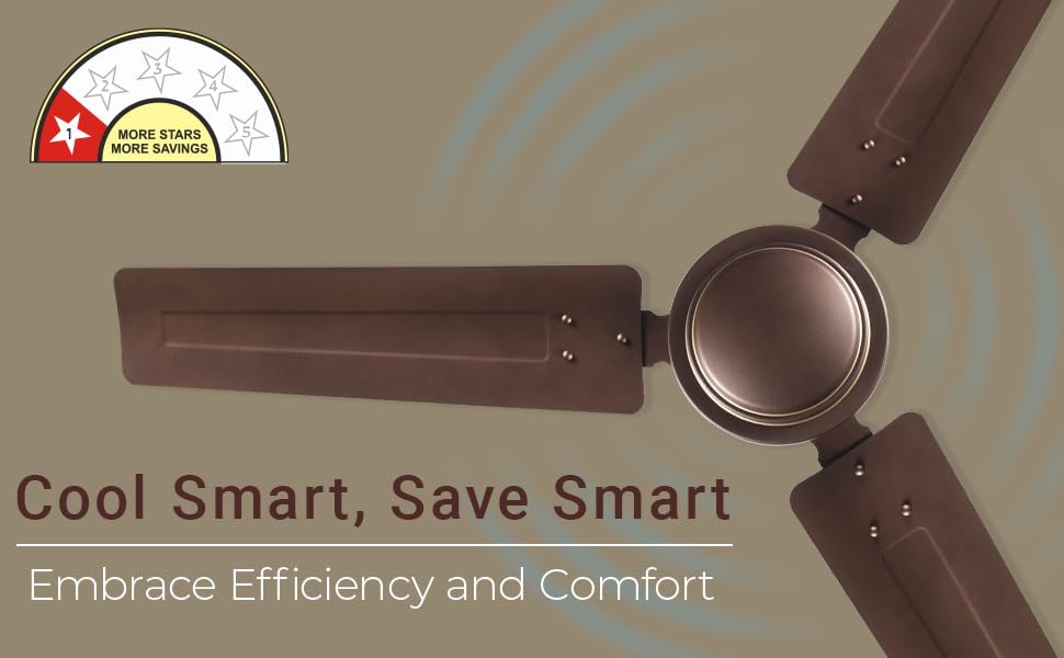Image of Lazer ECS Power Saver 1 Star 900 mm 3 Blade Ceiling Fan (Rusty Brown, Pack of 1)