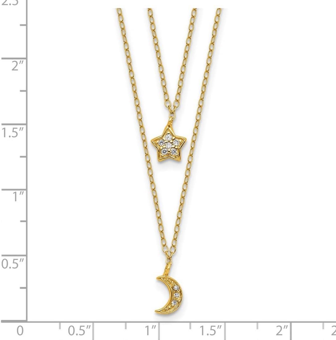 6mm Ss Gold Plated 2-strand Cubic Zirconia Celestial Moon Star With 2 Inch Extension Necklace 16 Inch Strand Necklace for Women