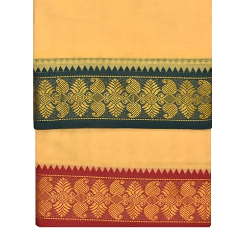 Image of TUNI MANI Men's Panchakacham Dhoti with Angavasthram Towel, Jari Border, 100% Cotton, Size: 9 X 5 (4.0mtr Dhoti, 2.25mtr Towel) (Unstitched)
