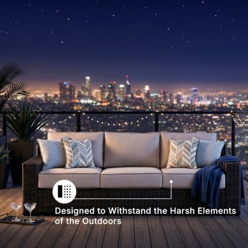 Signature Design by Ashley Coastline Bay Outdoor Patio Sofa, Rust-Free Aluminum Frame, Resin Wicker and Nuvella Fabric, Casual Seating for Sunroom or Deck, Brown and Beige - image 4