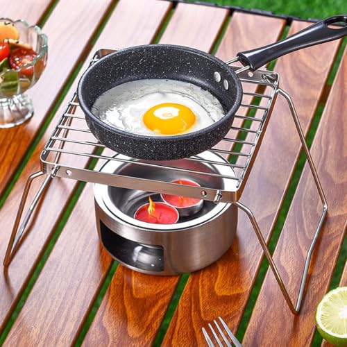 Parrilla para fogata de acero inoxidable regulable en altura para barbacoa de camping 8