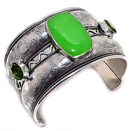 Bracelet Vasonite Verte en argent fait main, manchette améthyste quartz unique