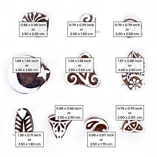 Image of Hashcart | Set of 10 | Handmade Wooden Multi Design Blocks for Scrapbooking, Wooden Stamps for Project Designing Fabric Textile Clay Pottery Craft Tattoo