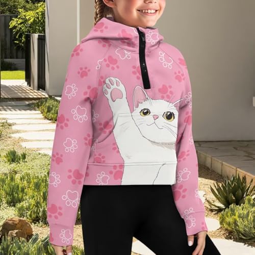 Zip Up Hoodies for Girls Long Sleeve Half Zipper Pullover Sweatshirts Tops Kids Fall Winter Clothes with Pocket3