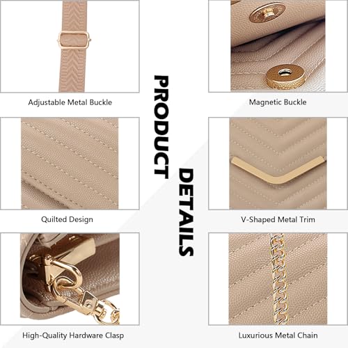 Women's Crossbody Bag - Vegan Leather Quilted Shoulder Purse,Evening Handbag with 2 Straps4