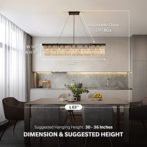 7Pm Rectangle K9 Crystal Chandelier Modern Rectangular Pendant Lighting Fixture For Dining Room Kitchen Island Bedroom Black L47'' X W10'' X H10'' #TOP6