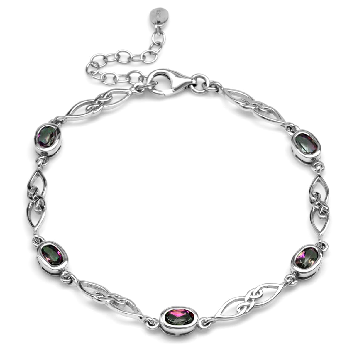 Silvershake Birthstone Gemstones White Gold Plated or Yellow Gold Plated 925 Sterling Silver Scroll/Filigree Celtic Knot Weave 7.25 to 8.75 Inch with Adjustable Extension Bracelet Jewelry for Women