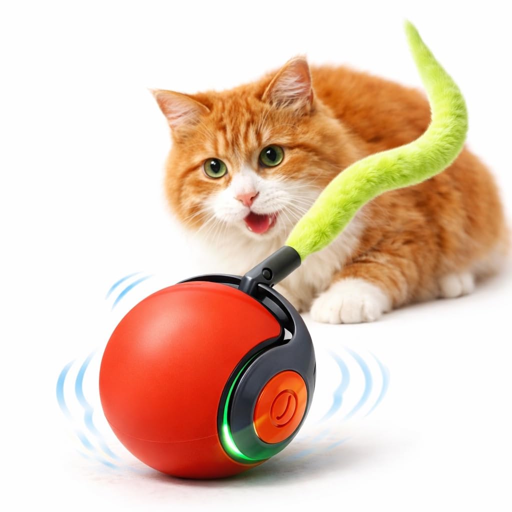musapet GIOCHI INTERATTIVI PER GATTI - Giochi per Gatti con Pallina a Movimento Automatico con LED e Laccetto – Ricaricabile USB-C, Anti-Noia Automatico da Interno