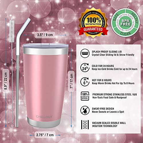 Chillout Life 20 Oz Stainless Steel Tumbler With Lid - Double Wall Vacuum Insulated Coffee Mug With Splash Proof Lid And Straw For Hot & Cold Drinks, Rose Gold Tumbler (1 Unit) #TOP3