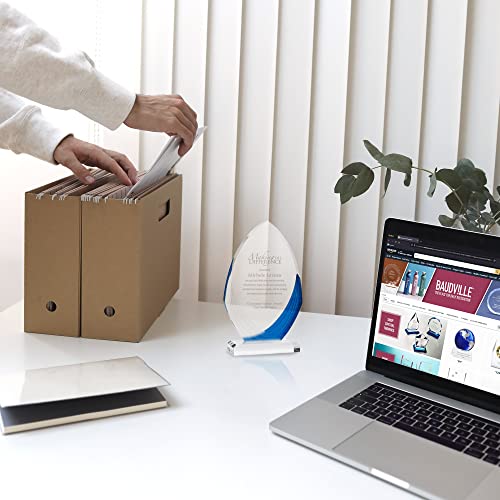 Baudville Awards 9" Peaked Ellipse Shaped Blue & White Acrylic Engraved Trophy - for Employees - Personalized Engraving