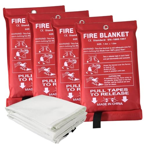 Aumotop Manta de Extinción de Incendios Rápida Usar para Emergencias contra Incendios en el Hogar y la Cocina, Manta Ignífuga Fibra Vidrio para Seguridad en el Hogar (Paquete de 4)