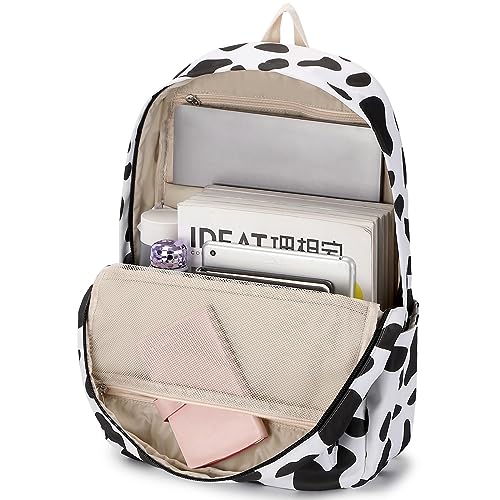 Sugaroom Cow Print School Backpack for Girls Backpack with Lunch Box Teen Kids Backpack School Bags Middle Preschool Primary Elementary Bookbags Set4