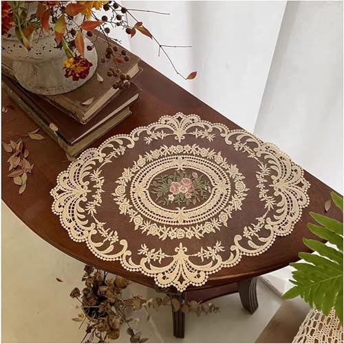 Image of 2 Pack Retro Lace Placemats, French Crochet Doilies, Fashionable Embroidered Cup Mat Vase Mats, Handmade Embroidered Table Mats 12x16-in Beige Place Mats Cup Mat (White)