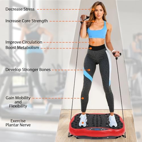 Image of Vibration Plate Exercise Machine for Lymphatic Drainage, 10 Preset Modes & 200-Level Vibrating Platform for Whole Body Fitness, Bluetooth Audio, Home Gym Shake Plate with Resistance Bands