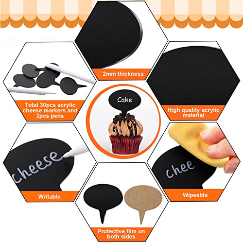 30 Pieces Cheese Markers For Charcuterie Board Black Cheese Labels Acrylic Food Labels For Party Buffet Oval Cheese Name Tag Cupcake Toppers Picks With 2 Erasable Markers For Dinner Wedding Birthday #TOP3