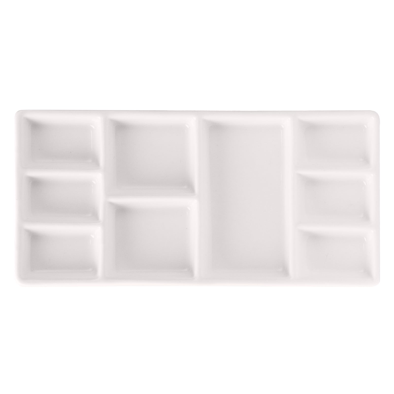 MEEDEN9-Well News Ceramic Rectangle Artist Paint Palette for Watercolor Gouache Acrylic Oil Painting, 6-4/5 by 3-1/3-Inch