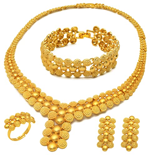 Collar de oro Dubai de 24 quilates con aretes de moda nupcial india