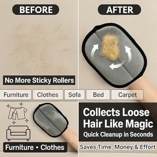 2 Pack Pet Hair Removal Gloves, Double-Sided Cat & Dog Grooming Glove, Reusable Washable Electrostatic Pet Hair Remover Mitt for Furniture, Clothes, Sofa, Bed & Carpe-JeO0bWgX