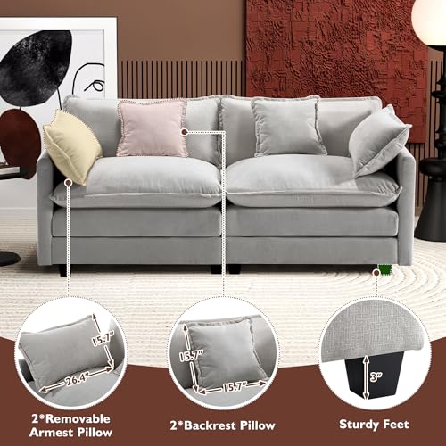 Image of Ihanherry Cloud Sofa 77 Inch Loveseat, Modern Sectional Couch, 2-Seats Sofa for Living Room Bedroom and Apartment, Comfy Double Layer Upholstered Seat Cushion, Breathable Chenille Fabric, Grey